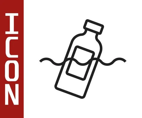 Black line The problem of pollution of the ocean icon isolated on white Stock Illustration