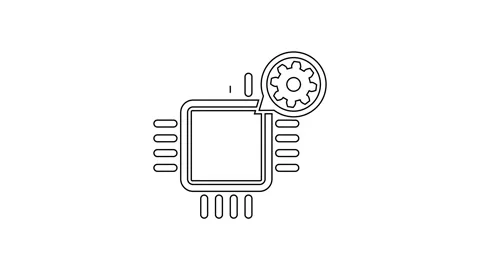 Black line Processor and gear icon isolated on white background. CPU, chip Stock Footage 160222335