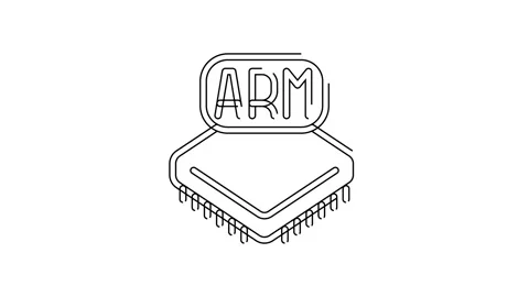 Black line Processor icon isolated on white background. CPU, central processing Video stock 155481470