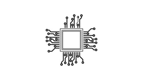 Black line Processor icon isolated on white background. CPU, central processing Stock Footage 160221759