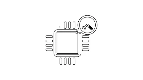 Black line Processor with screwdriver and wrench icon isolated on white Stock Footage 160225412