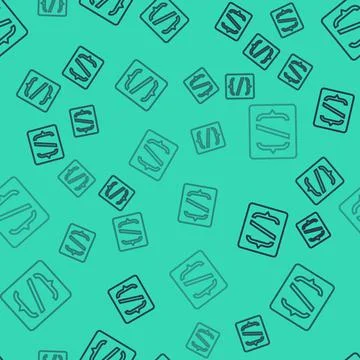 Black line Programming language syntax icon isolated seamless pattern on green イラスト素材