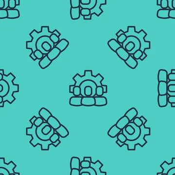 Black line Project team base icon isolated seamless pattern on green background Stock Illustration