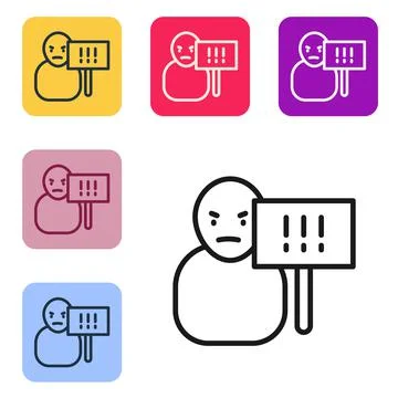 Black line Protest icon isolated on white background. Meeting, protester, picket Stock Illustration