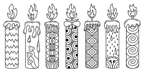 Black line psychedelic candle set Stock Illustration