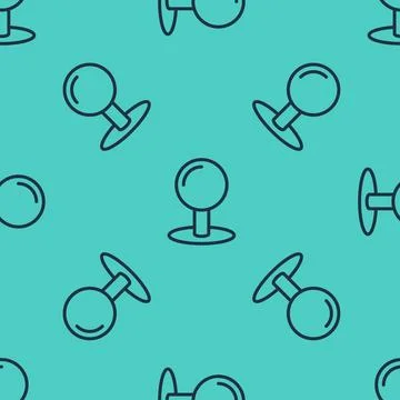 Black line Push pin icon isolated seamless pattern on green background 스톡 일러스트