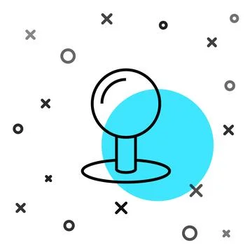 Black line Push pin icon isolated on white background. Thumbtacks sign. Ran.. Stock Illustration