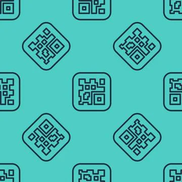 Black line QR code sample for smartphone scanning icon isolated seamless pattern Stock Illustration