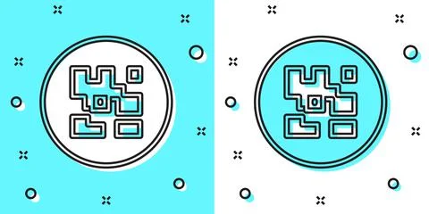 Black line QR code sample for smartphone scanning icon isolated on green and 스톡 일러스트