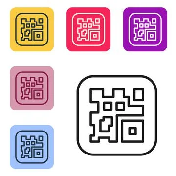 Black line QR code sample for smartphone scanning icon isolated on white Stock Illustration