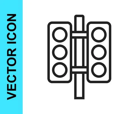 Black line Racing traffic light icon isolated on white background. Vector Stock Illustration