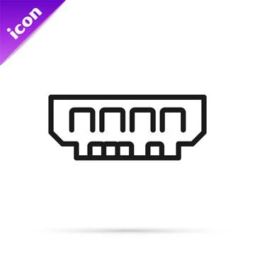 Black line RAM, random access memory icon isolated on white background. Vector Stock Illustration