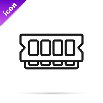 Black line RAM, random access memory icon isolated on white background. Vector イラスト素材