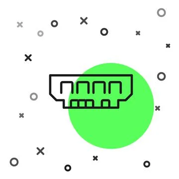 Black line RAM, random access memory icon isolated on white background. Vector Stock Illustration