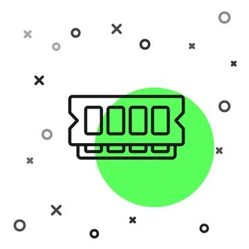 Black line RAM, random access memory icon isolated on white background. Vector Stock Illustration