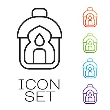 Black line Ramadan Kareem lantern icon isolated on white background. Set ic.. Stock Illustration