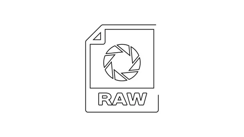 Black line RAW file document. Download raw button icon isolated on white Stock Footage 160223243