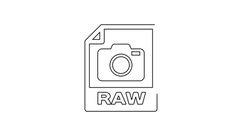 Black line RAW file document. Download raw button icon isolated on white Stock Footage 160223245