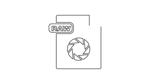 Black line RAW file document. Download raw button icon isolated on white Stock Footage 160225840