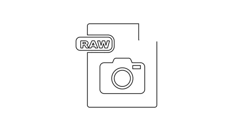 Black line RAW file document. Download raw button icon isolated on white Stock Footage 160225843