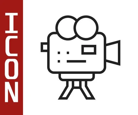 Black line Retro cinema camera icon isolated on white background. Video camera Stock Illustration