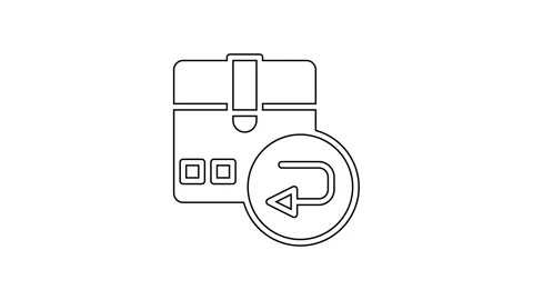 Black line Return cardboard box icon isolated on white background. Box, package Stock Footage 167514023