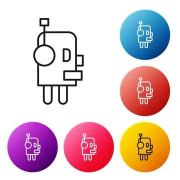 Black line Robot icon isolated on white background. Artificial intelligence Illustrazione stock