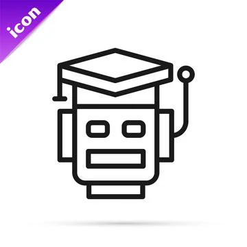 Black line Robot icon isolated on white background. Artificial intelligence Illustrazione stock