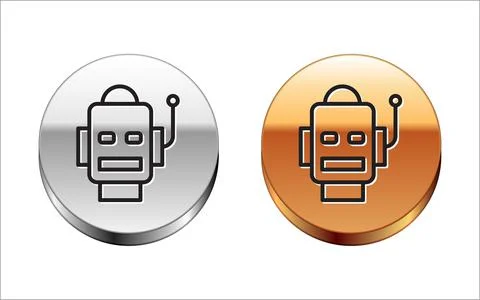 Black line Robot icon isolated on white background. Artificial intelligence Illustrazione stock