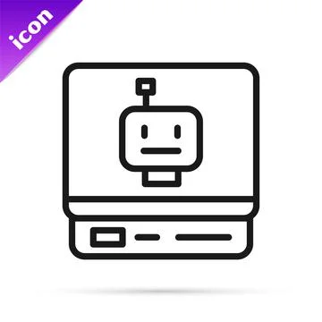 Black line Robot icon isolated on white background. Artificial intelligence Illustrazione stock