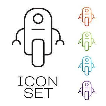 Black line Robot icon isolated on white background. Artificial intelligence,  Stock Illustration