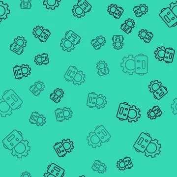 Black line Robot setting icon isolated seamless pattern on green background.. Stock Illustration