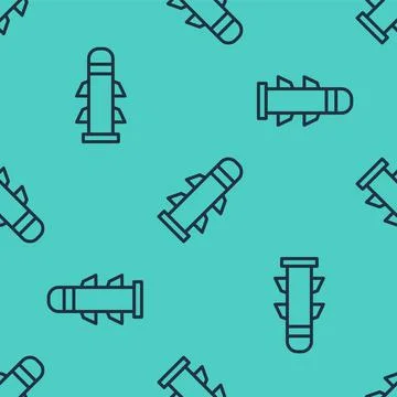 Black line Rocket icon isolated seamless pattern on green background. Vector Stock Illustration