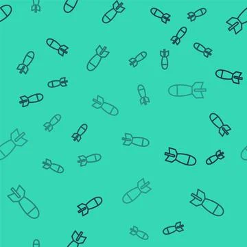 Black line Rocket launcher with missile icon isolated seamless pattern on green Stock Illustration