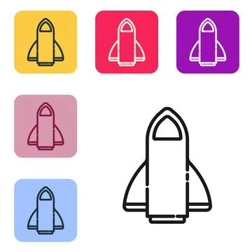 Black line Rocket ship icon isolated on white background. Space travel. Set Stock Illustration