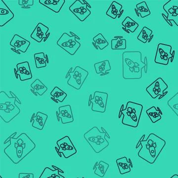 Black line Rocket ship icon isolated seamless pattern on green background. Space Stock Illustration