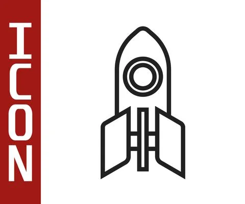 Black line Rocket ship icon isolated on white background. Space travel. Vector Stock Illustration