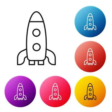 Black line Rocket ship icon isolated on white background. Space travel. Set Illustrazione stock