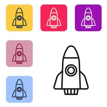 Black line Rocket ship icon isolated on white background. Space travel. Set.. Stock Illustration