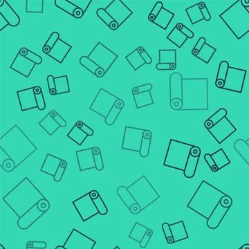 Black line Roll of paper icon isolated seamless pattern on green background Stock Illustration