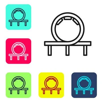 Black line Roller coaster icon isolated on white background. Amusement park Stock Illustration