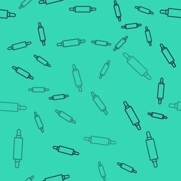 Black line Rolling pin icon isolated seamless pattern on green background Stock Illustration