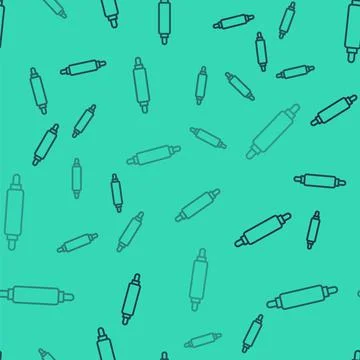 Black line Rolling pin icon isolated seamless pattern on green background Stock Illustration