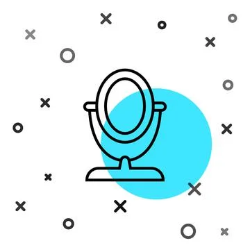 Black line Round makeup mirror icon isolated on white background. Random dynamic Stock Illustration