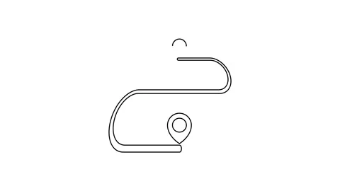 Black line Route location icon isolated on white background. Map pointer sign Stock Footage 160225258