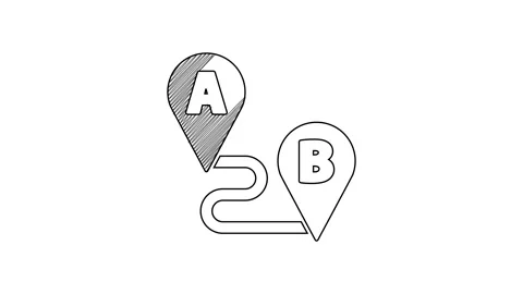 Black line Route location icon isolated on white background. Map pointer sign Stock Footage 201456062