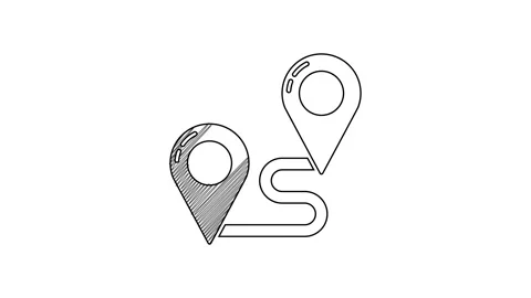 Black line Route location icon isolated on white background. Map pointer sign Stock Footage 201456199