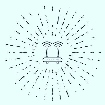 Black line Router and wi-fi signal icon isolated on grey background. Wirele.. Stock Illustration