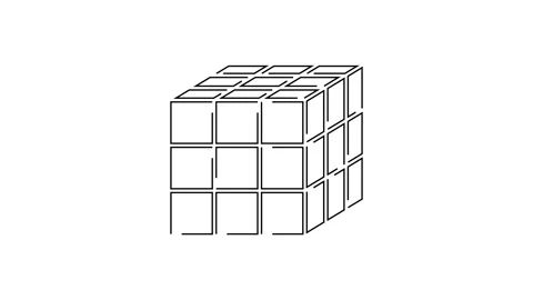 Black line Rubik cube icon isolated on white background. Mechanical puzzle toy Stock Footage 140472134