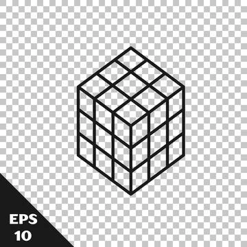 Black line Rubik cube icon isolated on transparent background. Mechanical puzzle 库存插图